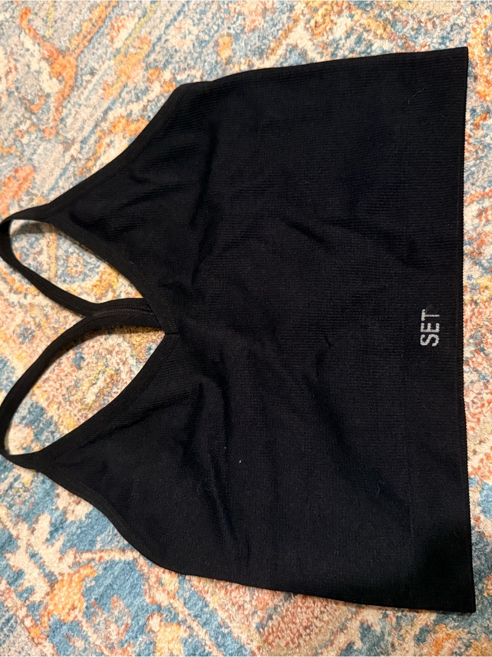 Black Ribbed Racerback Bralette with 'SET' ACTIVE Detail